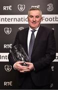 18 March 2018; Mark Magee, son of Jimmy Magee with the Special Merit award during the 3 FAI International Awards at RTE Studios in Donnybrook, Dublin. Photo by Seb Daly/Sportsfile