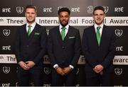 18 March 2018; In attendance from left are kevin Long, Cyrus Christy and Declan Rice during the 3 FAI International Awards at RTE Studios in Donnybrook, Dublin. Photo by Seb Daly/Sportsfile