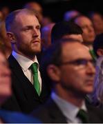 18 March 2018; Republic of Ireland's Aaron McCarey and manager Martin O'Neill, right, during the 3 FAI International Awards at RTE Studios in Donnybrook, Dublin. Photo by Stephen McCarthy/Sportsfile