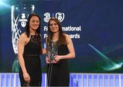 18 March 2018; Aoife Slattery is presented with her Under 16 Women's International Player of the Year award by Republic of Ireland international Megan Campbell during the 3 FAI International Awards at RTE Studios in Donnybrook, Dublin. Photo by Stephen McCarthy/Sportsfile