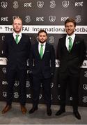 18 March 2018; In attendance from left are Aaron McCarey, Alan Judge and Jeff Hendrick during the 3 FAI International Awards at RTE Studios in Donnybrook, Dublin. Photo by Seb Daly/Sportsfile