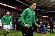 17 March 2018; Jonathan Sexton of Ireland runs out prior to the NatWest Six Nations Rugby Championship match between England and Ireland at Twickenham Stadium in London, England. Photo by Brendan Moran/Sportsfile