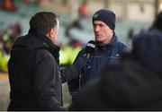 19 March 2018; Limerick manager John Kiely is interviewed by Micheál Ó Domhnaill of TG4 prior to the Allianz Hurling League Division 1 quarter-final match between Limerick and Clare at the Gaelic Grounds in Limerick.  Photo by Diarmuid Greene/Sportsfile