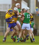 19 March 2018; Limerick and Clare players tussle off the ball during the Allianz Hurling League Division 1 quarter-final match between Limerick and Clare at the Gaelic Grounds in Limerick.  Photo by Diarmuid Greene/Sportsfile