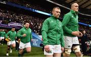 17 March 2018; Jack McGrath, left, Keith Earls and Devin Toner of Ireland walk out prior to the NatWest Six Nations Rugby Championship match between England and Ireland at Twickenham Stadium in London, England. Photo by Brendan Moran/Sportsfile