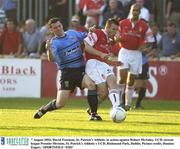 7 August 2003; David Freeman of St Patrick's Athletic, in action against Robert McAuley of UCD during Eircom League Premier Division match betweem St Patrick's Athletic and UCD at Richmond Park in Dublin. Photo by Damien Eagers/Sportsfile