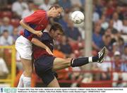 9 August 2003; Tony McCarthy of Shelbourne, in action against Jamie Harris ofSt Patrick's Athletic during the Dublin Tournament Semi-Final match between Shelbourne and St Patrick's Athletic at Tolka Park in Dublin. Photo by Damien Eagers/Sportsfile