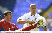 10 August 2003; Jason Byrne of Shelbourne, in action against Dominic Matteo of Leeds United's during Dublin Tournament 3rd place Play-Off match between Leeds United and Shelbourne at Tolka Park in Dublin. Photo by Matt Browne/Sportsfile