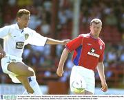 10 August 2003; Jim Gannon of Shelbourne, in action against  James McMaster of Leeds United's during the Dublin Tournament 3rd place Play-Off match between Leeds United and Shelbourne at Tolka Park in Dublin. Photo by Matt Browne/Sportsfile