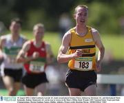 10 August 2003; Cathal Lombard, Leevale AC, leads second placed Seamus Power, Kilmurray Ibrickane AC, and third placed Mark Kenneally, Raheny Shamrock's AC, on his way to winning in the Men's 5000m Final during the Woodie's DIY National Senior Track and Field Championships at Morton Stadium in Santry, Dublin. Photo by Brendan Moran/Sportsfile