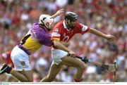 10 August 2003; Setanta O hAilpin of Cork, in action against David O'Connor of Wexford during the Guinness All-Ireland Senior Hurling Championship Semi-Final match between Cork and Wexford at Croke Park in Dublin. Photo by Ray McManus/Sportsfile