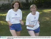 11 August 2003; The Adidas Frank Duffy memorial 10 mile road race takes place at the Phoenix Park, this Saturday the 16th August. Adidas marathon team members Kathleen O'Callaghan of Dublin, left, and Deirdre Fitzsimons of Cavan will be competing in the event. Photo by Damien Eagers/Sportsfile