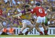 10 August 2003; Michael Jacob of Wexford, in action against  Ronan Curran of Cork, right, and Mickey O'Connell during the Guinness All-Ireland Senior Hurling Championship Semi-Final match between Cork and Wexford at Croke Park in Dublin. Photo by Ray McManus/Sportsfile