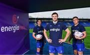 21 March 2018; Leinster Rugby and Energia have formally announced a 10 Year naming rights partnership that will see Donnybrook Stadium renamed Energia Park. Energia will be an official premium partner of Leinster Rugby including energy supply and efficiency and sustainability initiatives. Their naming rights deal for Energia Park takes effect immediately. Energia is one of Ireland’s leading and most competitive suppliers of electricity and gas. Energia Park has already this season hosted more than 250 school, club, All-Ireland League, Ireland Under 20s and Women’s internationals games and the Leinster Rugby Schools Junior Cup Final 2018. In attendance at the launch are Leinster players, from left, Joey Carbery, Robbie Henshaw and Jordan Larmour. Photo by Ramsey Cardy/Sportsfile