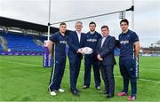 21 March 2018; Leinster Rugby and Energia have formally announced a 10 Year naming rights partnership that will see Donnybrook Stadium renamed Energia Park. Energia will be an official premium partner of Leinster Rugby including energy supply and efficiency and sustainability initiatives. Their naming rights deal for Energia Park takes effect immediately. Energia is one of Ireland’s leading and most competitive suppliers of electricity and gas. Energia Park has already this season hosted more than 250 school, club, All-Ireland League, Ireland Under 20s and Women’s internationals games and the Leinster Rugby Schools Junior Cup Final 2018. In attendance at the launch are Jordan Larmour of Leinster, Gary Ryan, Managing Director, Energia, Robbie Henshaw of Leinster, Mick Dawson, CEO, Leinster Rugby, and Joey Carbery. Photo by Ramsey Cardy/Sportsfile
