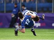 21 March 2018; Barra O’Loughlin of St Mary's College is tackled by Ben Brownlee of Blackrock College during the Bank of Ireland Leinster Schools Junior Cup Final match between St Mary’s College and Blackrock College at Energia Park in Dublin. Photo by Seb Daly/Sportsfile