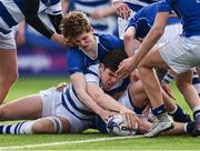 21 March 2018; Ben Brownlee of Blackrock College goes over to score his side's second try during the Bank of Ireland Leinster Schools Junior Cup Final match between St Mary’s College and Blackrock College at Energia Park in Dublin. Photo by Seb Daly/Sportsfile