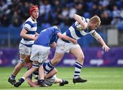 21 March 2018; Scott Barron of Blackrock College is tackled by Hugo Massey and Matthew Black of St Mary's College during the Bank of Ireland Leinster Schools Junior Cup Final match between St Mary’s College and Blackrock College at Energia Park in Dublin. Photo by Seb Daly/Sportsfile