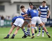 21 March 2018; Ben Brownlee of Blackrock College is tackled by John Kennedy, left, and William Sparrow of St Mary's College during the Bank of Ireland Leinster Schools Junior Cup Final match between St Mary’s College and Blackrock College at Energia Park in Dublin. Photo by Seb Daly/Sportsfile