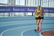 18 March 2018; Ava Ross from Glaslough Harriers, Co Monaghan, followed by Claire Caulfield from Waterford AC,  in action during the Girls U16 1.5k Walk event, at the Irish Life Health National Juvenile Indoor Championships day 2 at Athlone IT in Athlone, Co Westmeath. Photo by Tomás Greally/Sportsfile