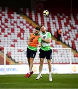 22 March 2018; Shane Long, left, and Alex Pearce during a Republic of Ireland training session at Antalya Stadium in Antalya, Turkey. Photo by Stephen McCarthy/Sportsfile