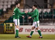 22 March 2018; Ryan Manning of Republic of Ireland, right, is congratulated by teammate Corey Whelan after scoring his side's second goal during the U21 International Friendly match between Republic of Ireland and Iceland at Tallaght Stadium in Dublin. Photo by Seb Daly/Sportsfile