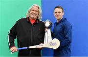 23 March 2018; Two-time Superbowl winning coach, Rob Ryan, Seattle Seahawks’ Earl Thomas, New York Giants’ Landon Collins and Baltimore Ravens’ Alex Collins, touched down in Dublin today for the NFL UK Live event, presented by Subway®. As part of their visit, Earl, Landon and Alex – accompanied by Rob Ryan and the Vince Lombardi trophy – put their athleticism to the test today at Dublin’s Clanna Gael Fontenoy GAA Club, where hurling legend Jackie Tyrell, and Dublin football legend attempted to teach them the skills of our national sports. The NFL UK Live event, presented by Subway®, will take place tomorrow (Saturday, 24th March) at Dublin’s Convention Centre – where Rob, Earl, Landon and Alex will also be joined by the Philadelphia Eagles’ Jay Ajayi for an evening of entertainment, hosted by Sky Sports presenter, Neil Reynolds. Doors for the event open at 6pm, with the live show kicking off at 7.30pm. Tickets for the event, which are free-of-charge, are available at: www.nfluk.com/events/Dublin.html . Pictured is Two-time Superbowl winning coach Rob Ryan and former Dublin footballer Mossy Quinn with a specially engraved hurley and the Vince Lombardi trophy at Clanna Gael Fontenoy GAA Club, Irishtown, Dublin   Photo by Brendan Moran/Sportsfile