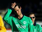 23 March 2018; George Dockrell of Ireland dejected following the ICC Cricket World Cup Qualifier match between Ireland and Afghanistan at Harare Sports Club in Harare, Zimbabwe. Photo by Jekesai Njikizana/Sportsfile