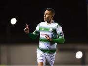 23 March 2018; Graham Burke of Shamrock Rovers celebrates after scoring his side's first goal during the SSE Airtricity League Premier Division match between Waterford and Shamrock Rovers at the RSC in Waterford.  Photo by Seb Daly/Sportsfile