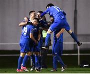 23 March 2018; Courtney Duffus, second from left, of Waterford celebrates with team-mates after scoring his side's second goal during the SSE Airtricity League Premier Division match between Waterford and Shamrock Rovers at the RSC in Waterford.  Photo by Seb Daly/Sportsfile