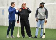 23 March 2018; Two-time Superbowl winning coach, Rob Ryan, Seattle Seahawks’ Earl Thomas, New York Giants’ Landon Collins and Baltimore Ravens’ Alex Collins, touched down in Dublin today for the NFL UK Live event, presented by Subway®. As part of their visit, Earl, Landon and Alex – accompanied by Rob Ryan and the Vince Lombardi trophy – put their athleticism to the test today at Dublin’s Clanna Gael Fontenoy GAA Club, where hurling legend Jackie Tyrell, and Dublin football legend attempted to teach them the skills of our national sports. The NFL UK Live event, presented by Subway®, will take place tomorrow (Saturday, 24th March) at Dublin’s Convention Centre – where Rob, Earl, Landon and Alex will also be joined by the Philadelphia Eagles’ Jay Ajayi for an evening of entertainment, hosted by Sky Sports presenter, Neil Reynolds. Doors for the event open at 6pm, with the live show kicking off at 7.30pm. Tickets for the event, which are free-of-charge, are available at: www.nfluk.com/events/Dublin.html . Pictured are, from left, former Dublin footballer Mossy Quinn, two-time Superbowl winning coach Rob Ryan and Landon Collins of the New York Giants at Clanna Gael Fontenoy GAA Club, Irishtown, Dublin   Photo by Brendan Moran/Sportsfile