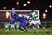 23 March 2018; Stanley Aborah of Waterford in action against Greg Bolger, centre, and Dan Carr of Shamrock Rovers during the SSE Airtricity League Premier Division match between Waterford and Shamrock Rovers at the RSC in Waterford.  Photo by Seb Daly/Sportsfile