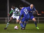 23 March 2018; Dan Carr of Shamrock Rovers in action against John Kavanagh, centre, and Paul Keegan of Waterford during the SSE Airtricity League Premier Division match between Waterford and Shamrock Rovers at the RSC in Waterford.  Photo by Seb Daly/Sportsfile