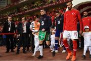 23 March 2018; Seamus Coleman of Republic of Ireland and Mehmet Topal of Turkey lead their side's out prior to the International Friendly match between Turkey and Republic of Ireland at Antalya Stadium in Antalya, Turkey. Photo by Stephen McCarthy/Sportsfile