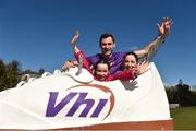 24 March 2018; David Gillick with sisters Clodagh, age 9, and Eimear Halpin, age 11, from Tullyallen, Co Louth, at the Oldbridge parkrun where Vhi hosted a special event to celebrate their partnership with parkrun Ireland. Vhi ambassador and Olympian David Gillick was on hand to lead the warm up for parkrun participants before completing the 5km free event. parkrunners enjoyed refreshments post event at the Vhi Relaxation Area where a physiotherapist took participants through a post event stretching routine. parkrun in partnership with Vhi support local communities in organising free, weekly, timed 5k runs every Saturday at 9.30am. To register for a parkrun near you visit www.parkrun.ie. Battle of the Boyne Visitor Centre, Co Meath. Photo by Piaras Ó Mídheach/Sportsfile