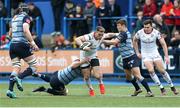 24 March 2018; Craig Gilroy of Ulster is tackled by Josh Turnbull and Jarrod Evans of Cardiff Blues during the Guinness PRO14 Round 18 match between Cardiff Blues and Ulster at Cardiff Arms Park in Cardiff, Wales. Photo by Chris Fairweather/Sportsfile
