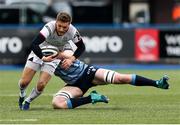 24 March 2018; Johnny McPhillips of Ulster is tackled by Seb Davies of Cardiff Blues during the Guinness PRO14 Round 18 match between Cardiff Blues and Ulster at Cardiff Arms Park in Cardiff, Wales. Photo by Chris Fairweather/Sportsfile