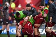 24 March 2018; Alex Wootton of Munster is congratulated by team-mates after scoring a try which was subsequently disallowed during the Guinness PRO14 Round 18 match between Munster and Scarlets at Thomond Park in Limerick. Photo by Diarmuid Greene/Sportsfile