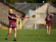 24 March 2018; Tina Hannon of Slaughtneil scoring a point during the AIB All-Ireland Senior Club Camogie Final match between Sarsfields and Slaughtneil at St Tiernach's Park in Clones, Monaghan. Photo by Oliver McVeigh/Sportsfile