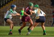24 March 2018; Shannon Graham of Slaughtneil in action against Erica Leslie and Aisling Spellman of  Sarsfields during the AIB All-Ireland Senior Club Camogie Final match between Sarsfields and Slaughtneil at St Tiernach's Park in Clones, Monaghan. Photo by Oliver McVeigh/Sportsfile