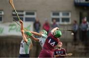 24 March 2018; Josie McMullan of Slaughtneil in action against Erica Leslie and Aisling Spellman of  Sarsfields during the AIB All-Ireland Senior Club Camogie Final match between Sarsfields and Slaughtneil at St Tiernach's Park in Clones, Monaghan. Photo by Oliver McVeigh/Sportsfile