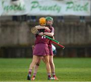 24 March 2018; Tina Hannon and Josie McMullan of Slaughtneil celebrate after the final whistle in the AIB All-Ireland Senior Club Camogie Final match between Sarsfields and Slaughtneil at St Tiernach's Park in Clones, Monaghan. Photo by Oliver McVeigh/Sportsfile
