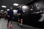 24 March 2018; Jamison Gibson-Park, left, and Scott Fardy of Leinster ahead of the Guinness PRO14 Round 18 match between Ospreys and Leinster at the Liberty Stadium in Swansea, Wales. Photo by Ramsey Cardy/Sportsfile