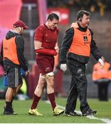 24 March 2018; Tommy O'Donnell of Munster leaves the pitch after picking up an injury during the Guinness PRO14 Round 18 match between Munster and Scarlets at Thomond Park in Limerick.  Photo by Seb Daly/Sportsfile