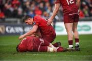 24 March 2018; Tommy O'Donnell of Munster with Ian Keatley before leaving the pitch during the Guinness PRO14 Round 18 match between Munster and Scarlets at Thomond Park in Limerick. Photo by Diarmuid Greene/Sportsfile