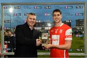 24 March 2018; Mark Doyle, Head of Group Brands AIB, presents Seán Moran of Cuala with the Man of the Match award for his outstanding performance in the AIB Senior Hurling Club Championship Final Replay, Cuala v Na Piarsaigh in O’Moore Park, Portlaoise on Saturday, 24th March. For exclusive content and behind the scenes action of the AIB GAA & Camogie Club Championships follow AIB GAA on Facebook, Twitter, Instagram and Snapchat and www.aib.ie/gaa. Photo by Piaras Ó Mídheach/Sportsfile