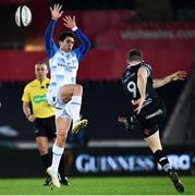 24 March 2018; Joey Carbery of Leinster charges down a kick by Tom Habberfield of Ospreys during the Guinness PRO14 Round 18 match between Ospreys and Leinster at the Liberty Stadium in Swansea, Wales. Photo by Ramsey Cardy/Sportsfile