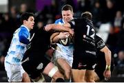 24 March 2018; Rory O'Loughlin of Leinster is tackled by Rob McCusker, left, and Ashley Beck of Ospreys during the Guinness PRO14 Round 18 match between Ospreys and Leinster at the Liberty Stadium in Swansea, Wales. Photo by Ramsey Cardy/Sportsfile
