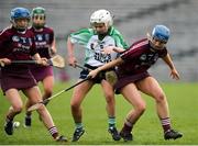 24 March 2018; Sinead Cannon of Sarsfields in action against Clare McGrath and Dervlagh McGuigan of Slaughtneil during the AIB All-Ireland Senior Club Camogie Final match between Sarsfields and Slaughtneil at St Tiernach's Park in Clones, Monaghan.  Photo by Oliver McVeigh/Sportsfile