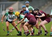 24 March 2018; Siobhan McGrath of Sarsfields in action against Shannon Graham, Dervlagh McGuigan and Brona NiCaiside of Slaughtneil during the AIB All-Ireland Senior Club Camogie Final match between Sarsfields and Slaughtneil at St Tiernach's Park in Clones, Monaghan.  Photo by Oliver McVeigh/Sportsfile